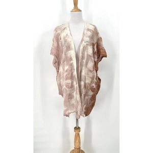ANTHROPOLOGIE Wool Felt Silk Kimono Sweater Wrap Womens One Size Pink Cream Rust